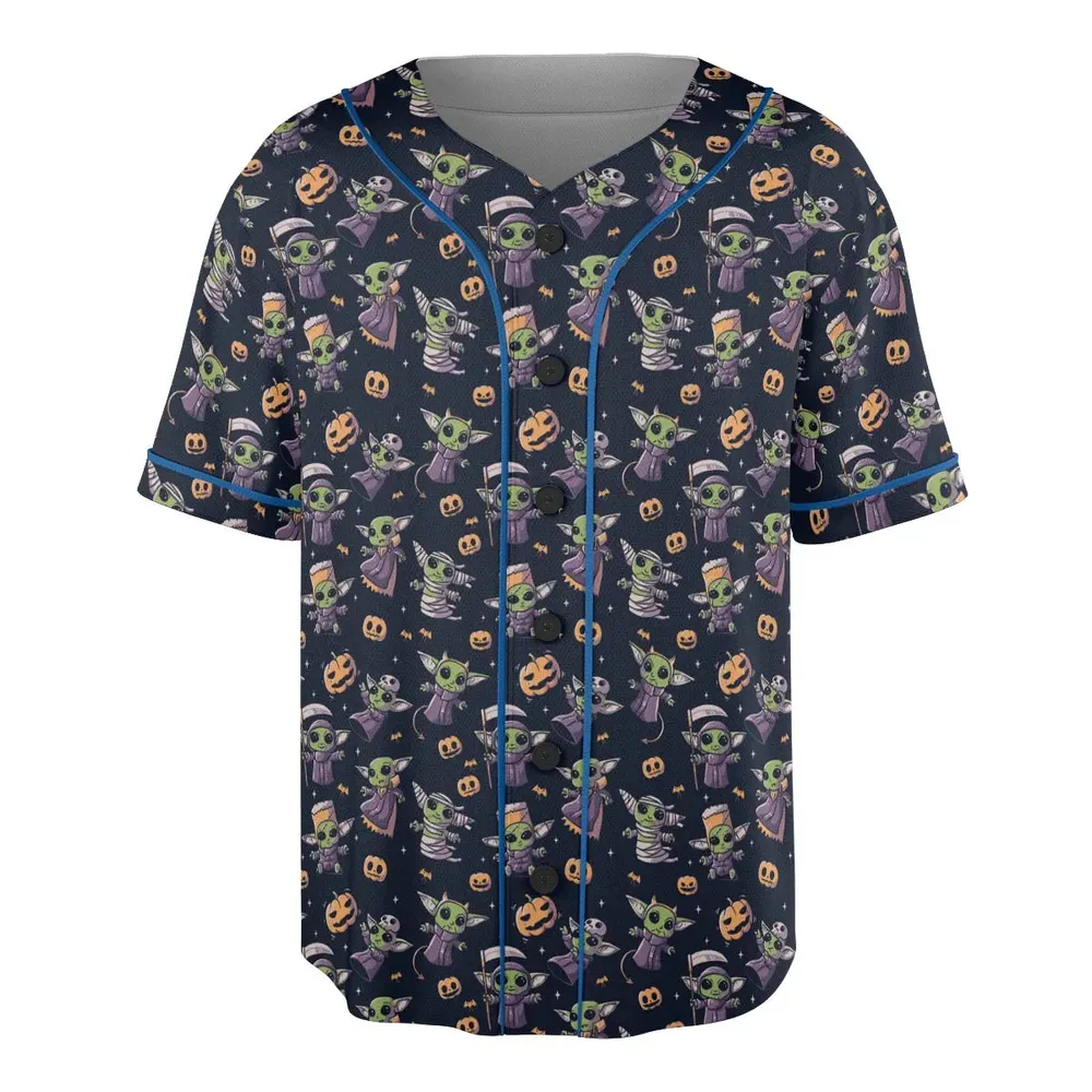 Cute Baby Yoda Halloween Pattern Unisex Baseball Jersey - 3