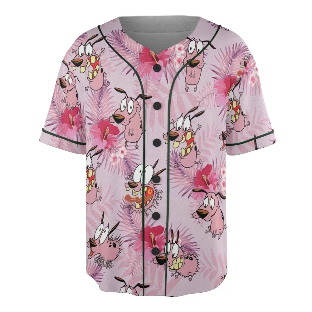 Courage the Cowardly Dog Floral Tropical Unisex Baseball Jersey - 3