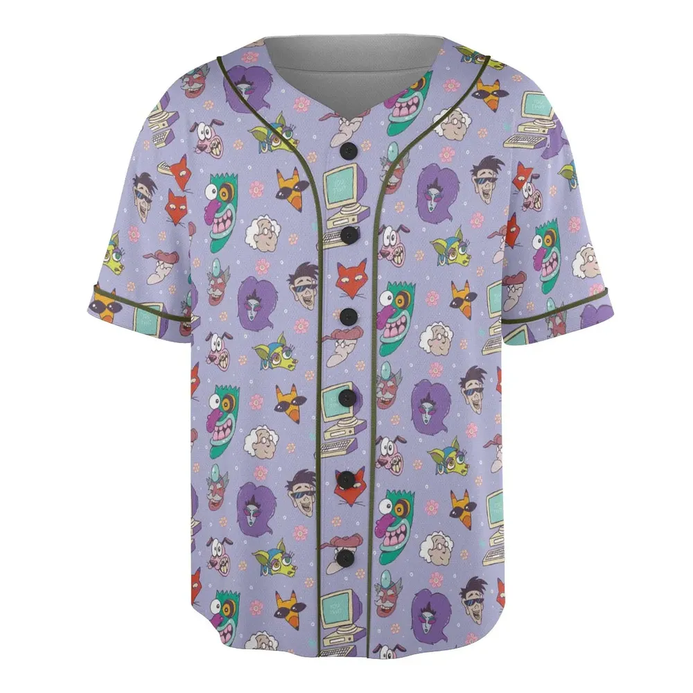 Courage the Cowardly Dog Characters Pattern Unisex Baseball Jersey - 3