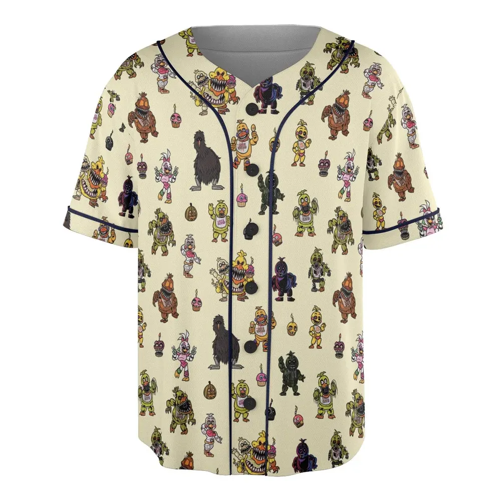 Chica Chicken Five Nights at Freddy's Pattern Unisex Baseball Jersey - 3