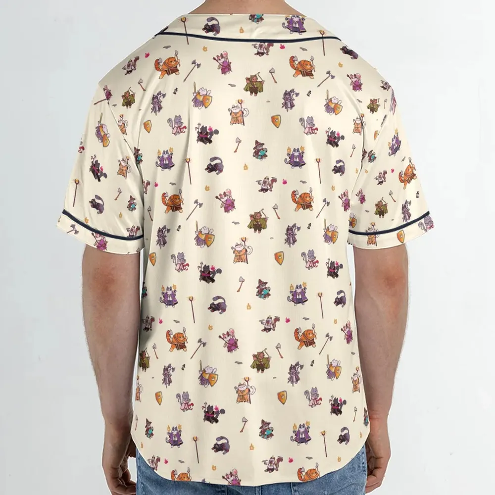 Cats In DnD Pattern Unisex Baseball Jersey - 2