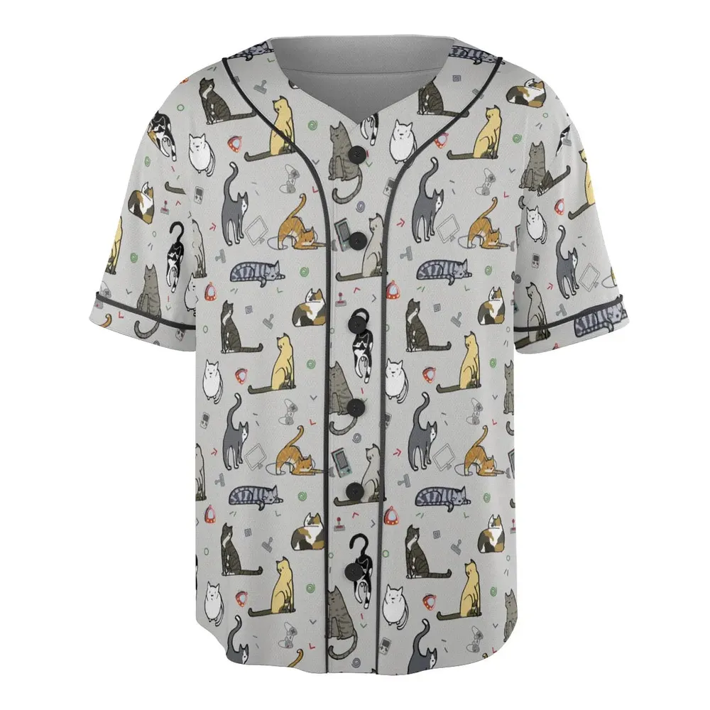 Cat the Gamer Pattern Unisex Baseball Jersey - 3