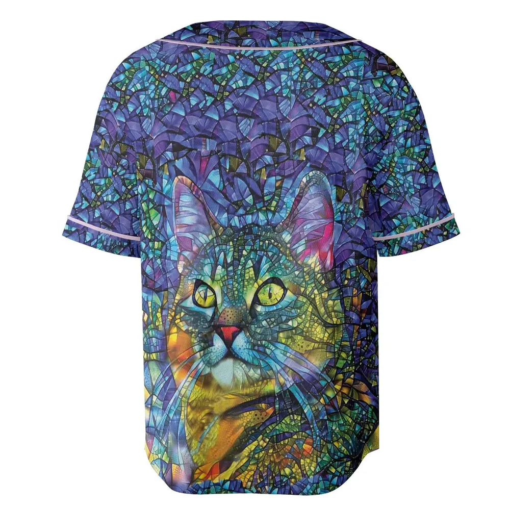 Cat Stained Glass Unisex Baseball Jersey - 4