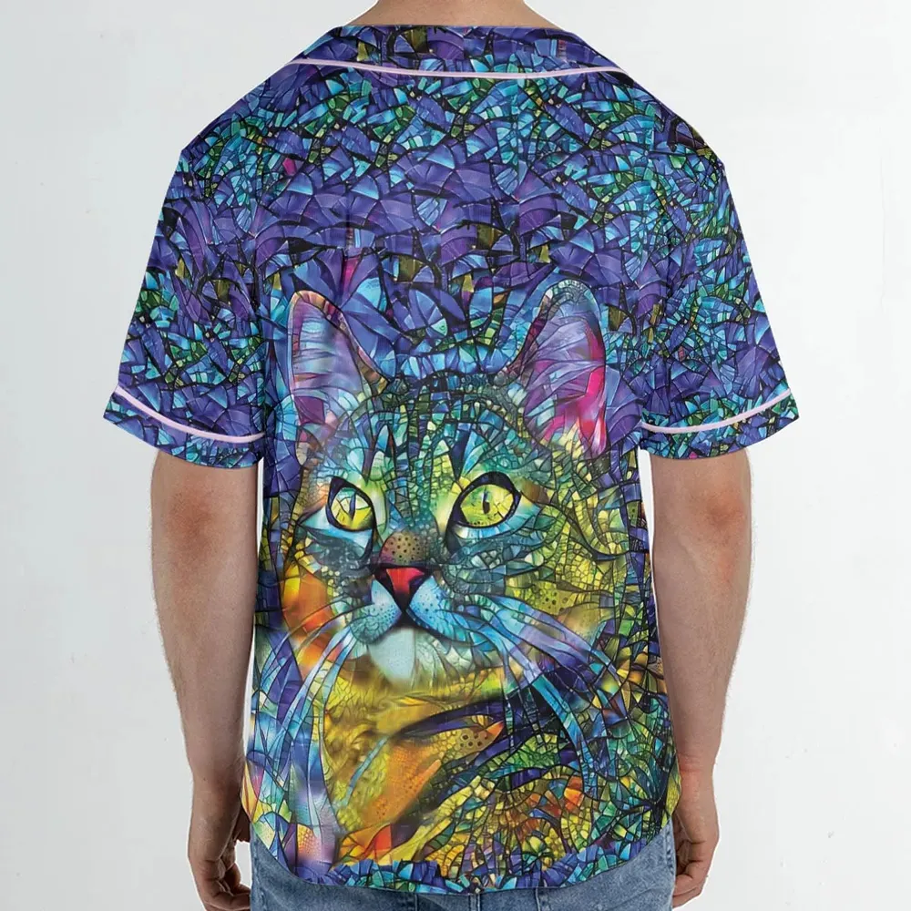 Cat Stained Glass Unisex Baseball Jersey - 2