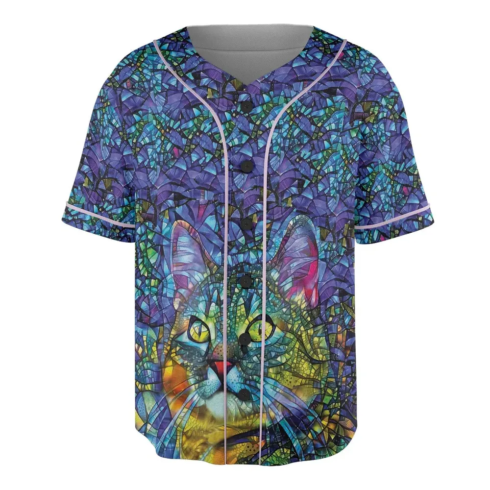 Cat Stained Glass Unisex Baseball Jersey - 3
