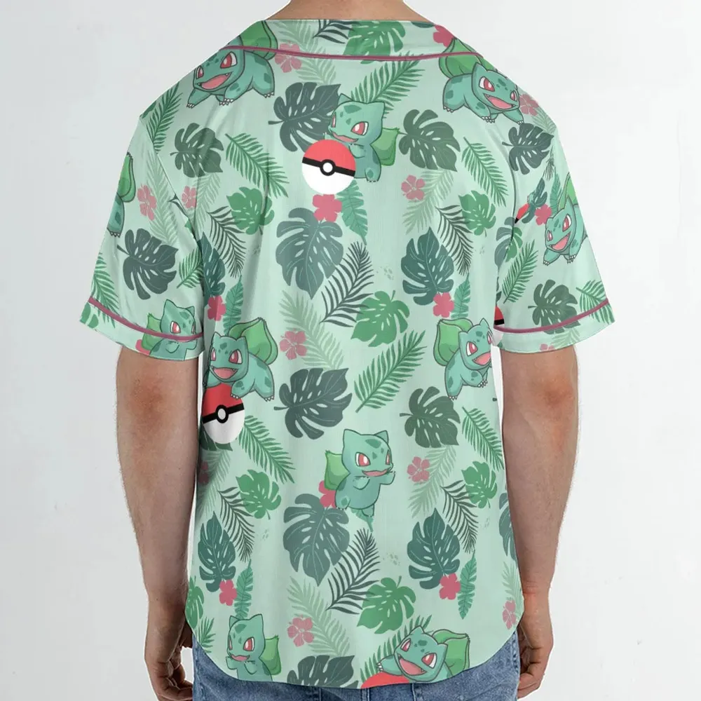 Bulbasaur Pokemon Pattern Unisex Baseball Jersey - 2