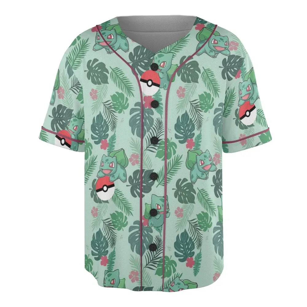 Bulbasaur Pokemon Pattern Unisex Baseball Jersey - 3