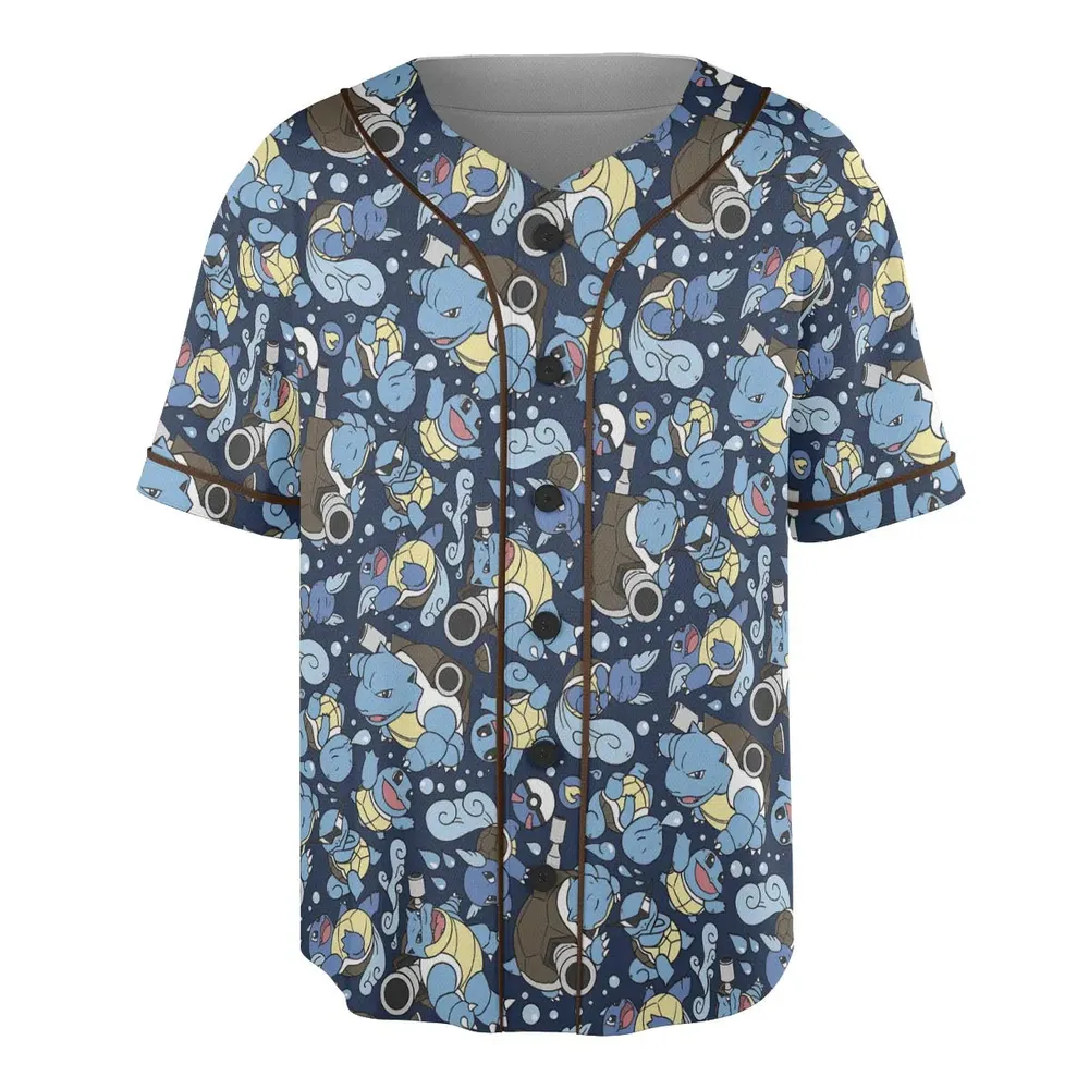 Blastoise Wartortle Squirtle Pokemon Pattern Unisex Baseball Jersey - 3
