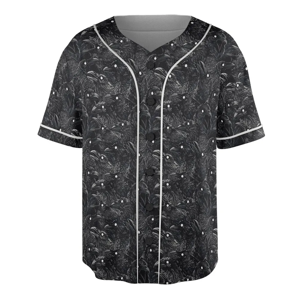 Black Raven Pattern Unisex Baseball Jersey - 3
