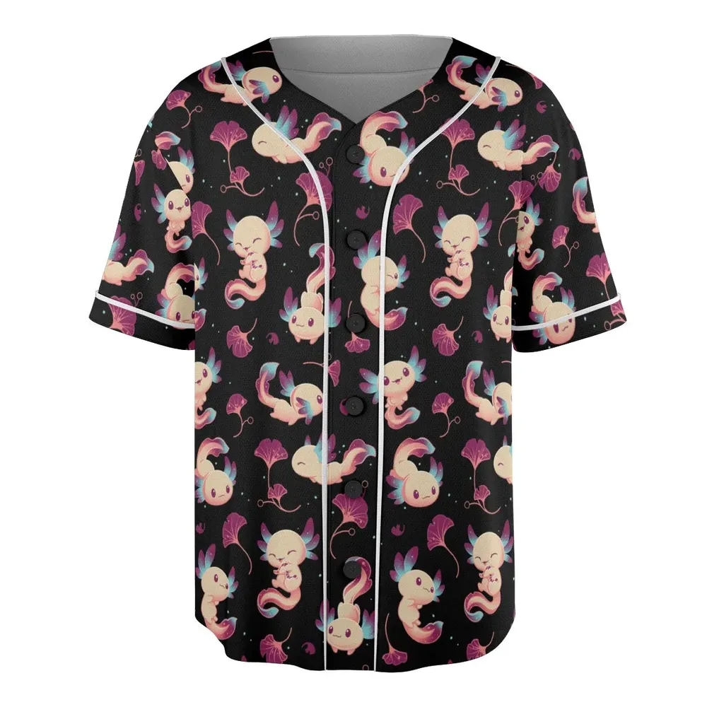Axolotl Wonders Cute Salamanders Pattern Unisex Baseball Jersey - 3