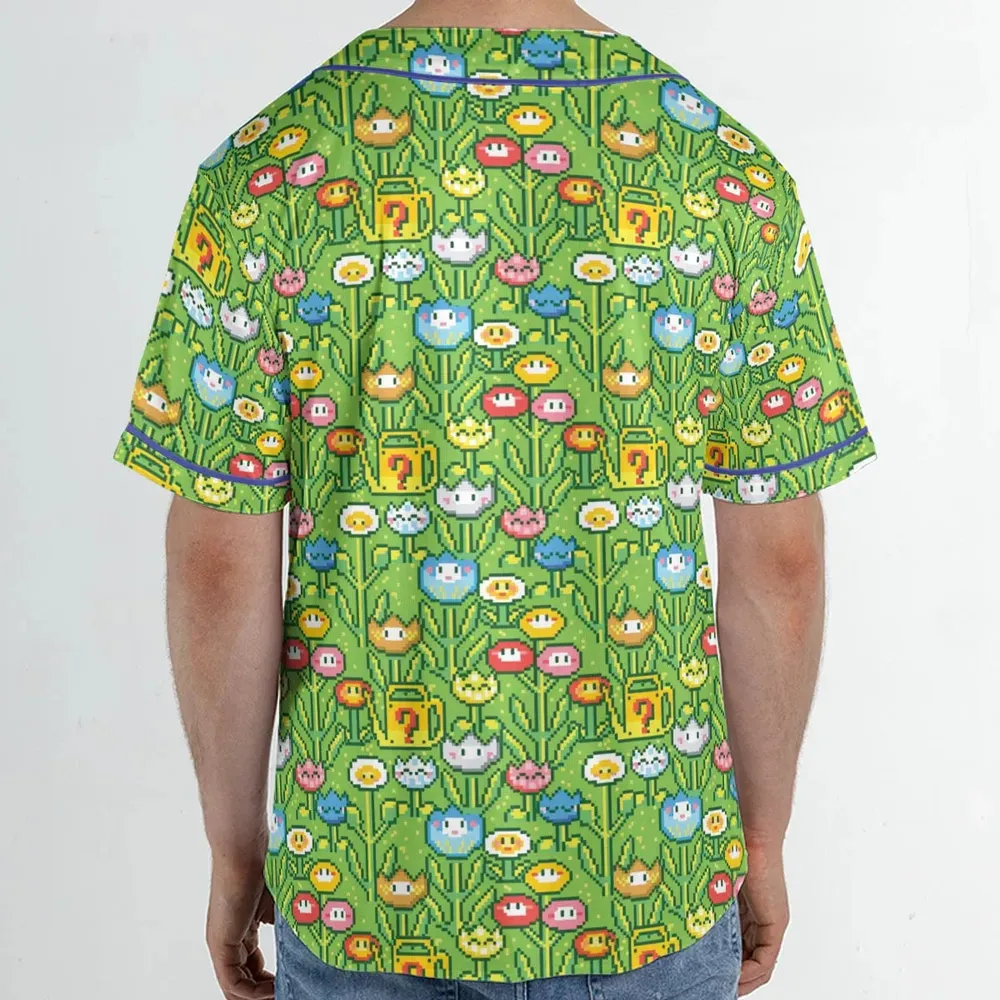 8bit Flower Garden Super Mario Pattern Unisex Baseball Jersey - 2