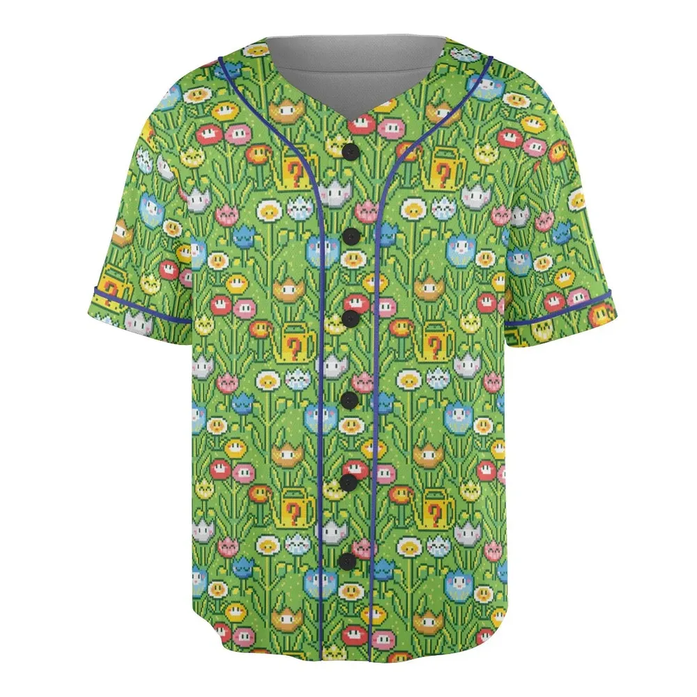 8bit Flower Garden Super Mario Pattern Unisex Baseball Jersey - 3