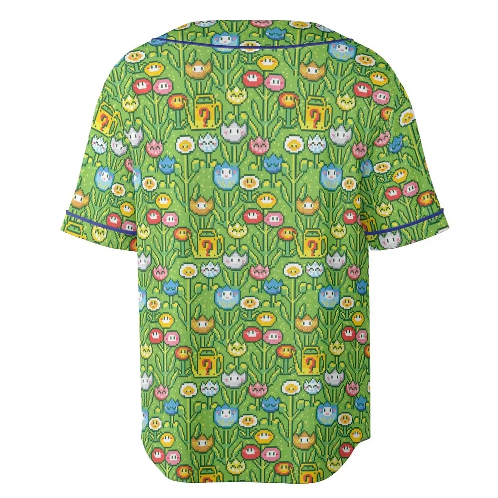 8bit Flower Garden Super Mario Pattern Unisex Baseball Jersey - 4