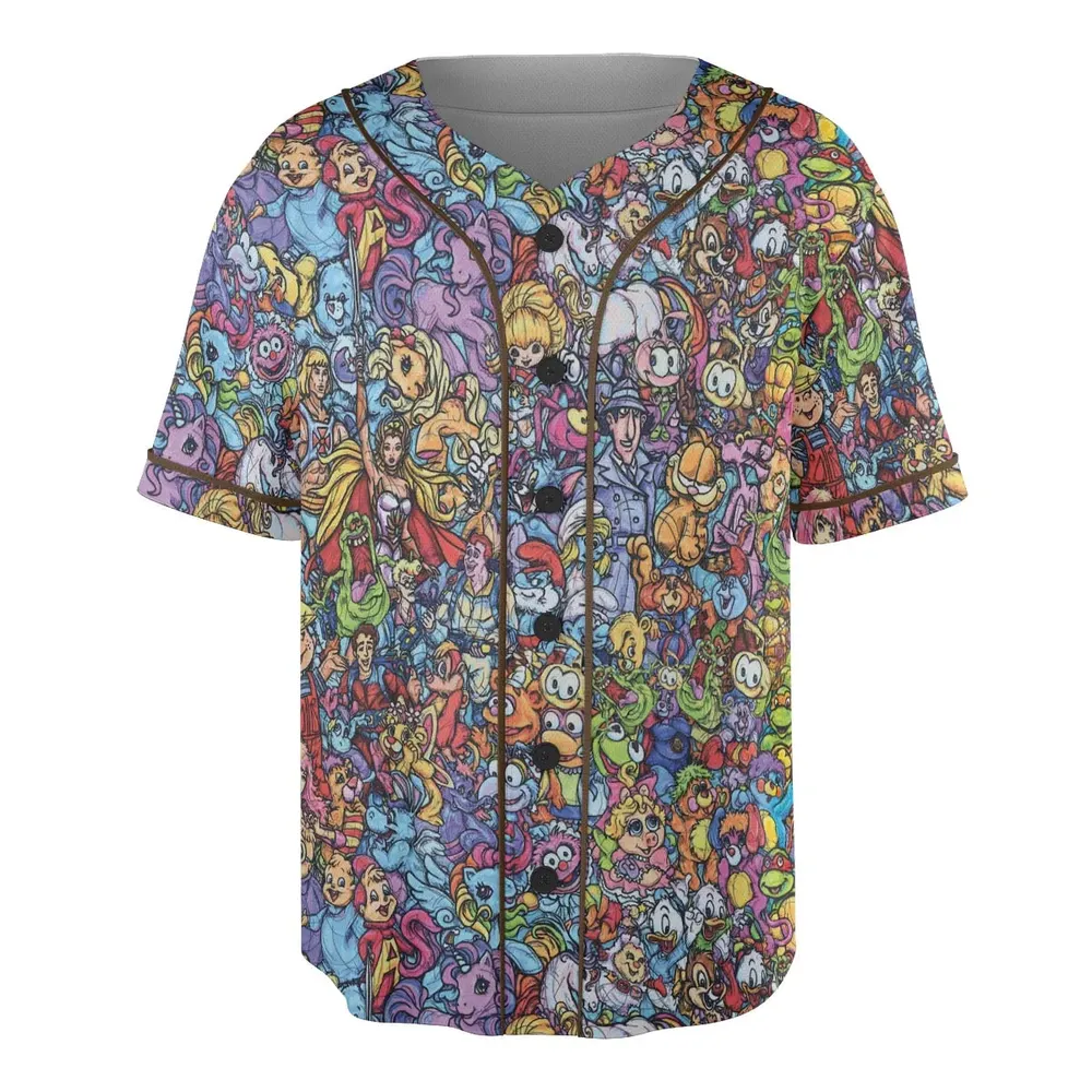 80s Throwback Cartoon Pattern Unisex Baseball Jersey - 3