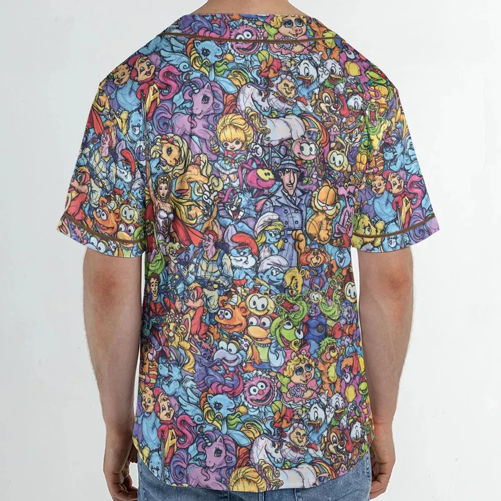 80s Throwback Cartoon Pattern Unisex Baseball Jersey - 2