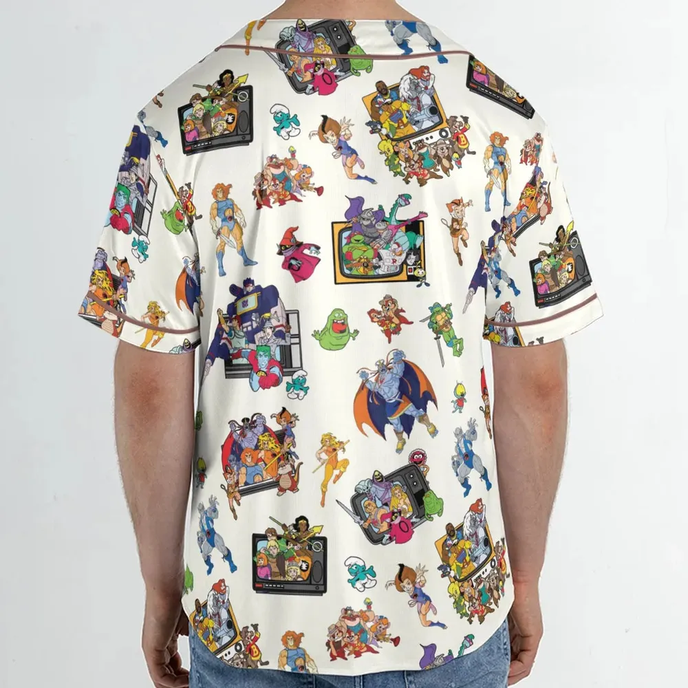 80s Famous Cartoon Characters Pattern Unisex Baseball Jersey - 2