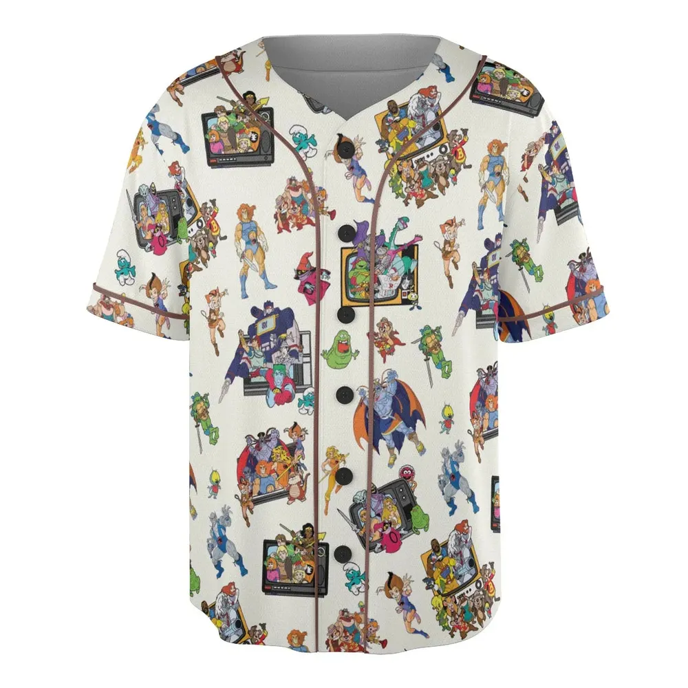 80s Famous Cartoon Characters Pattern Unisex Baseball Jersey - 3
