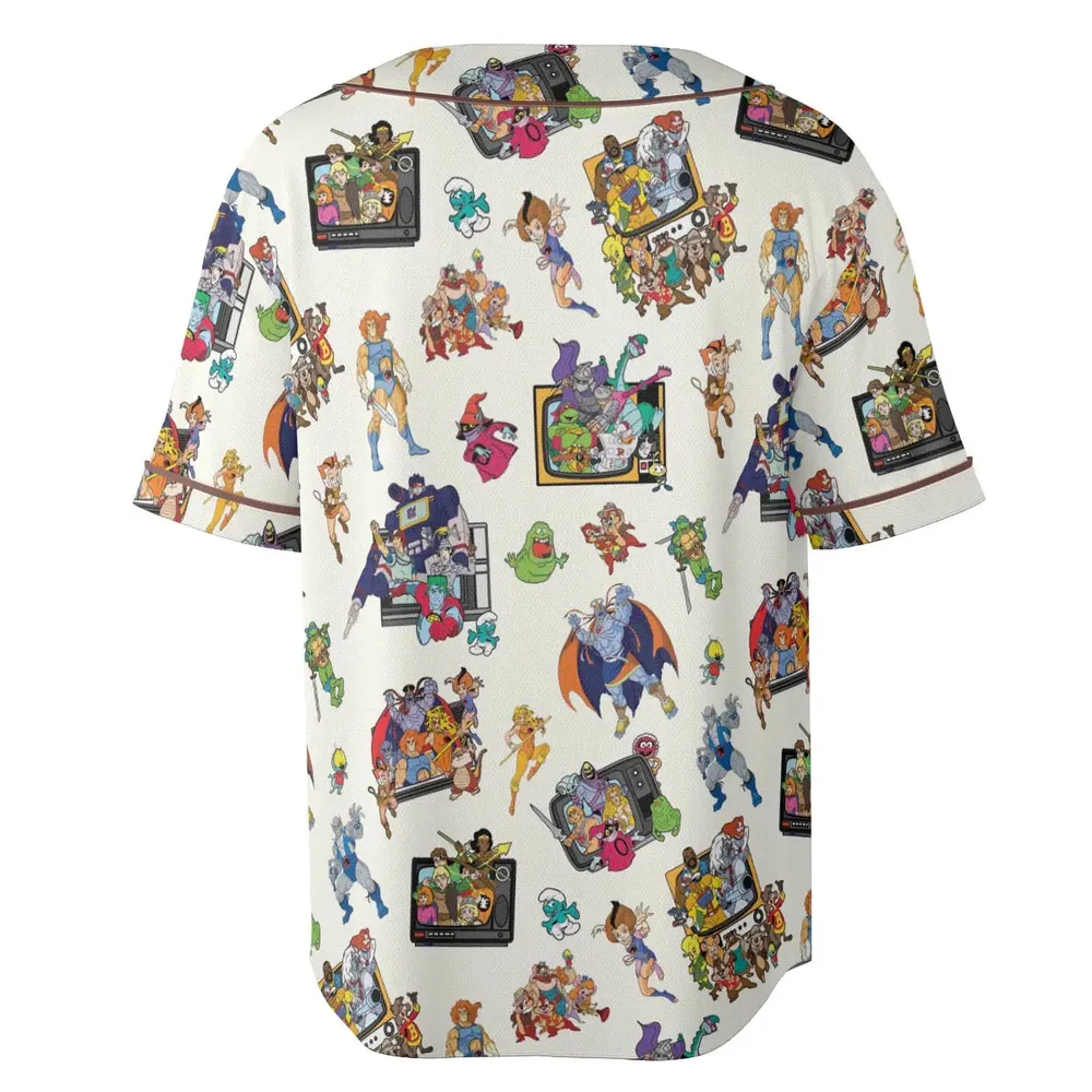80s Famous Cartoon Characters Pattern Unisex Baseball Jersey - 4