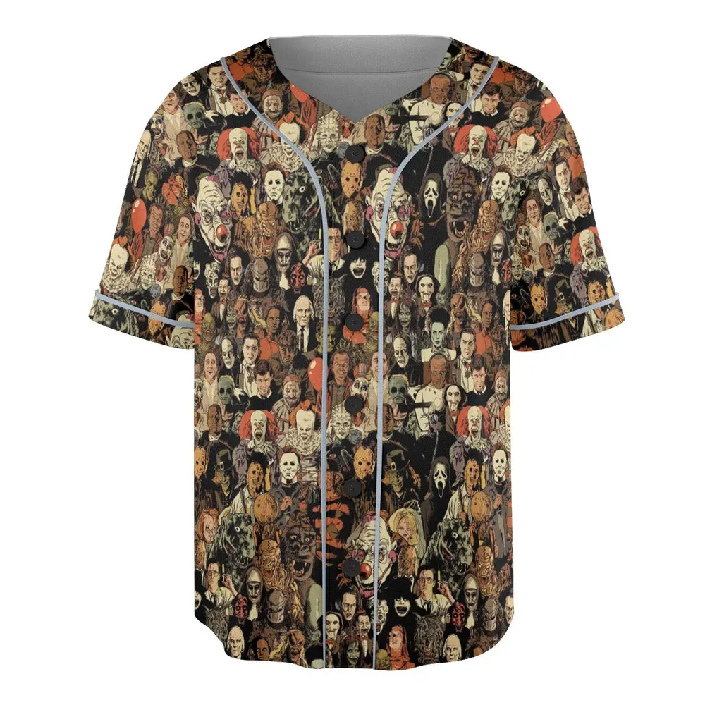Horror Movie Characters Halloween Pattern Unisex Baseball Jersey - 3