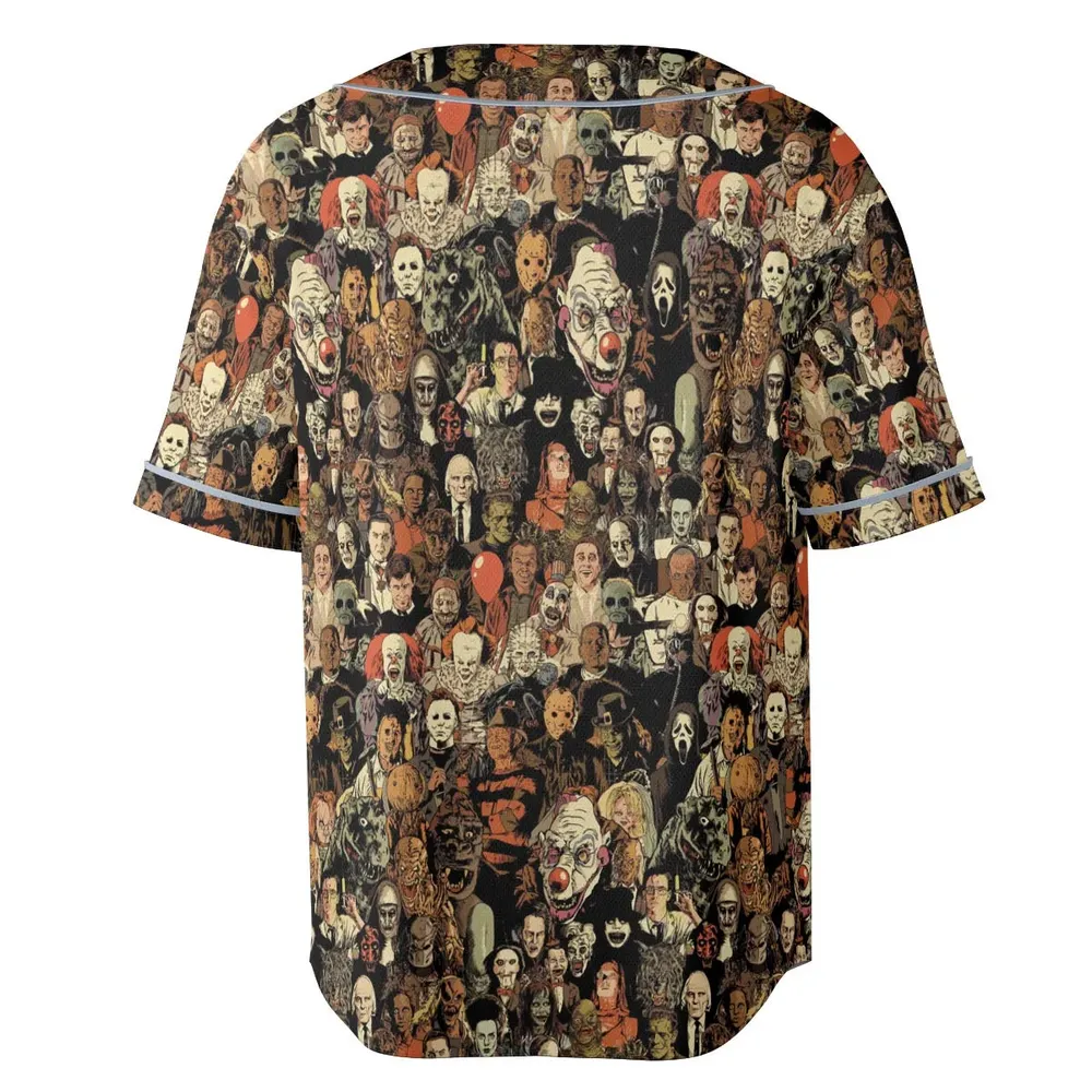 Horror Movie Characters Halloween Pattern Unisex Baseball Jersey - 4