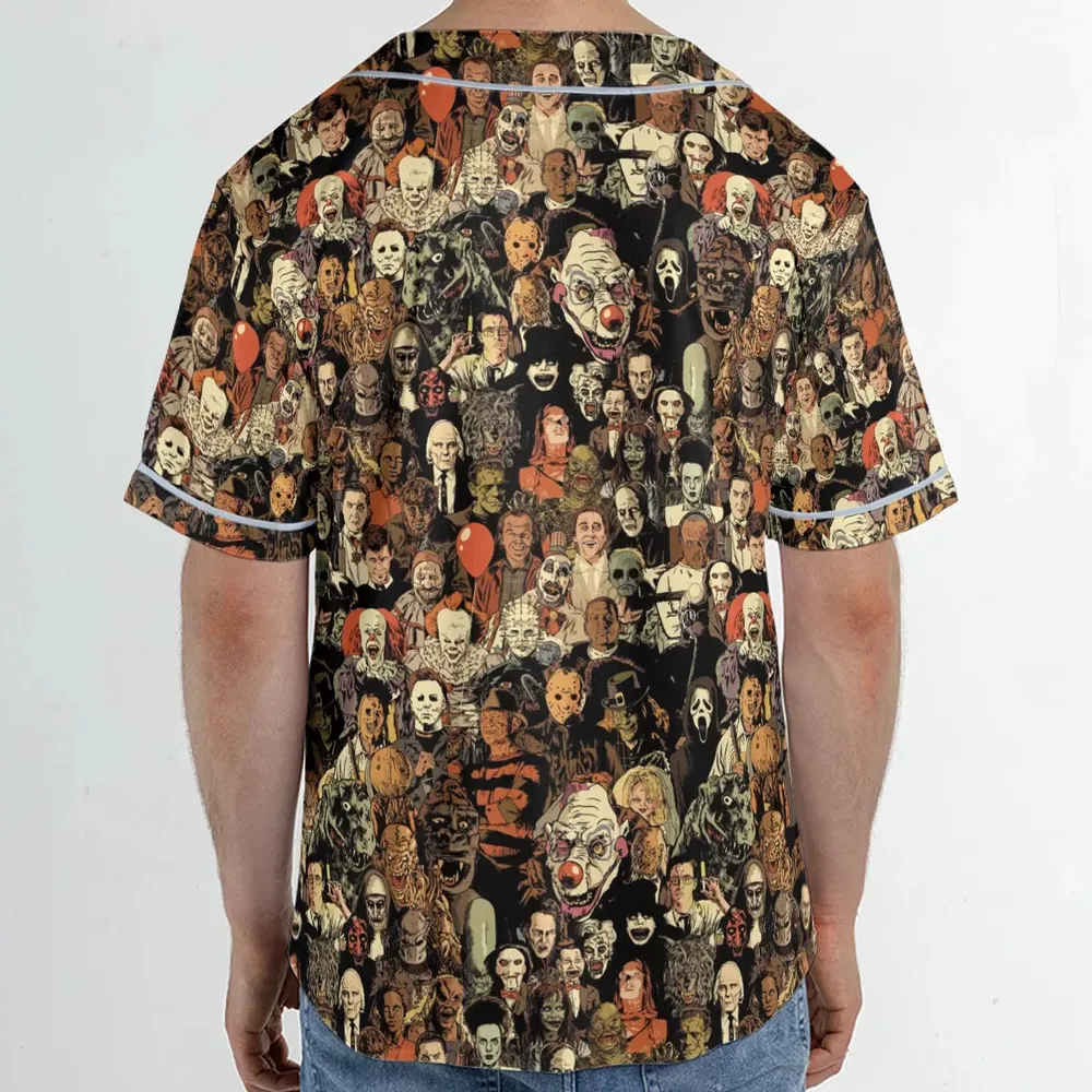 Horror Movie Characters Halloween Pattern Unisex Baseball Jersey - 2