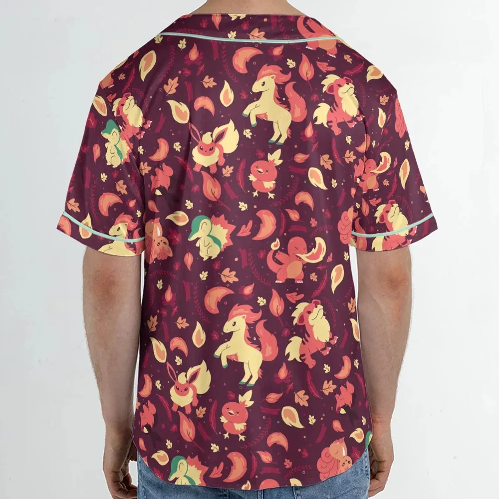 Fire Pokemon Pattern Unisex Baseball Jersey - 2