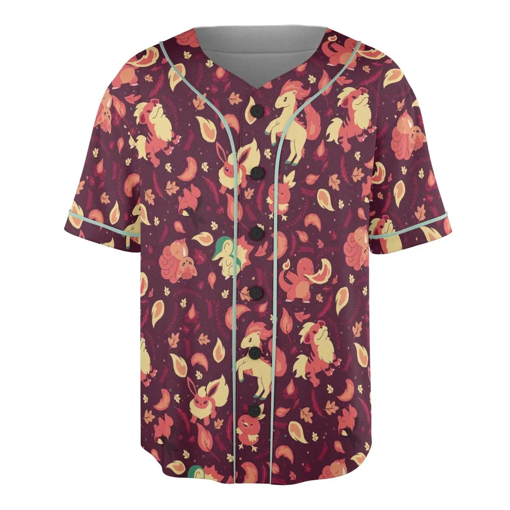 Fire Pokemon Pattern Unisex Baseball Jersey - 3