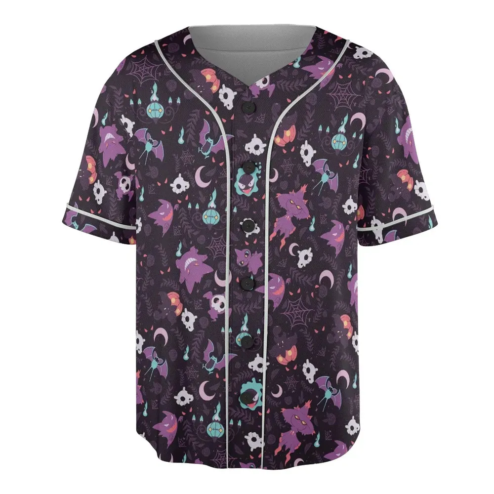 Lavender Town Pokemon Pattern Unisex Baseball Jersey - 3