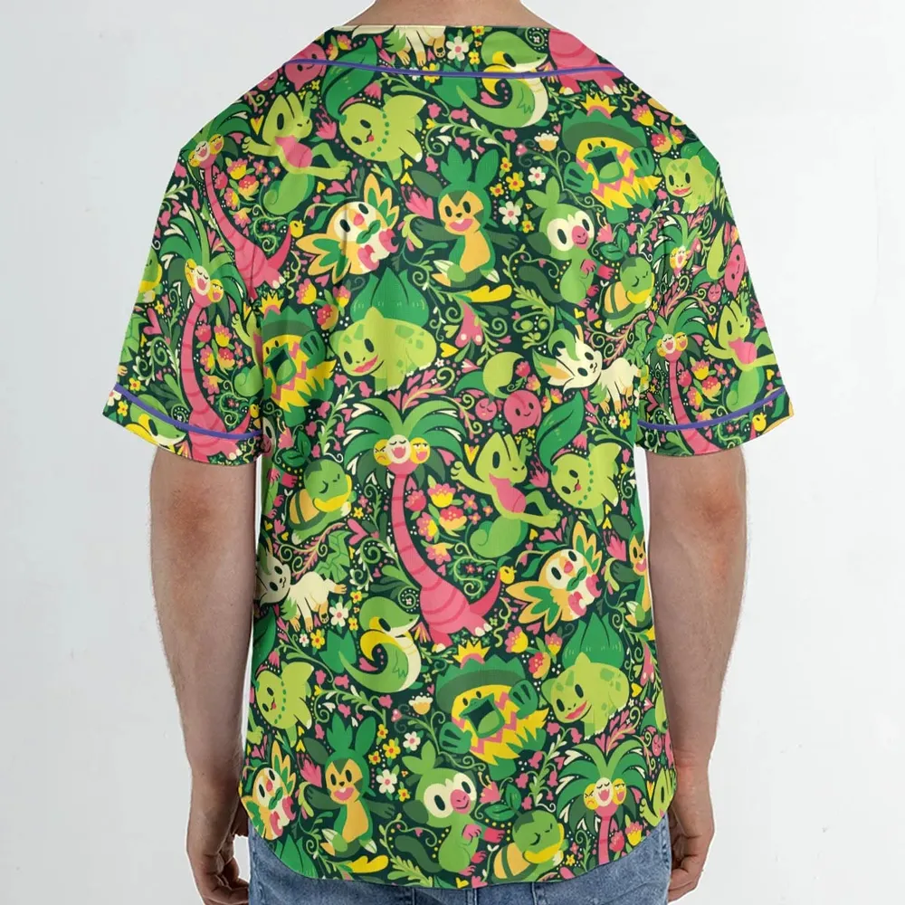 Grass Type Pokemon Pattern Unisex Baseball Jersey - 2