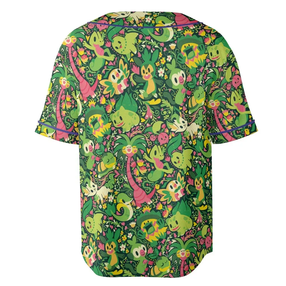 Grass Type Pokemon Pattern Unisex Baseball Jersey - 4