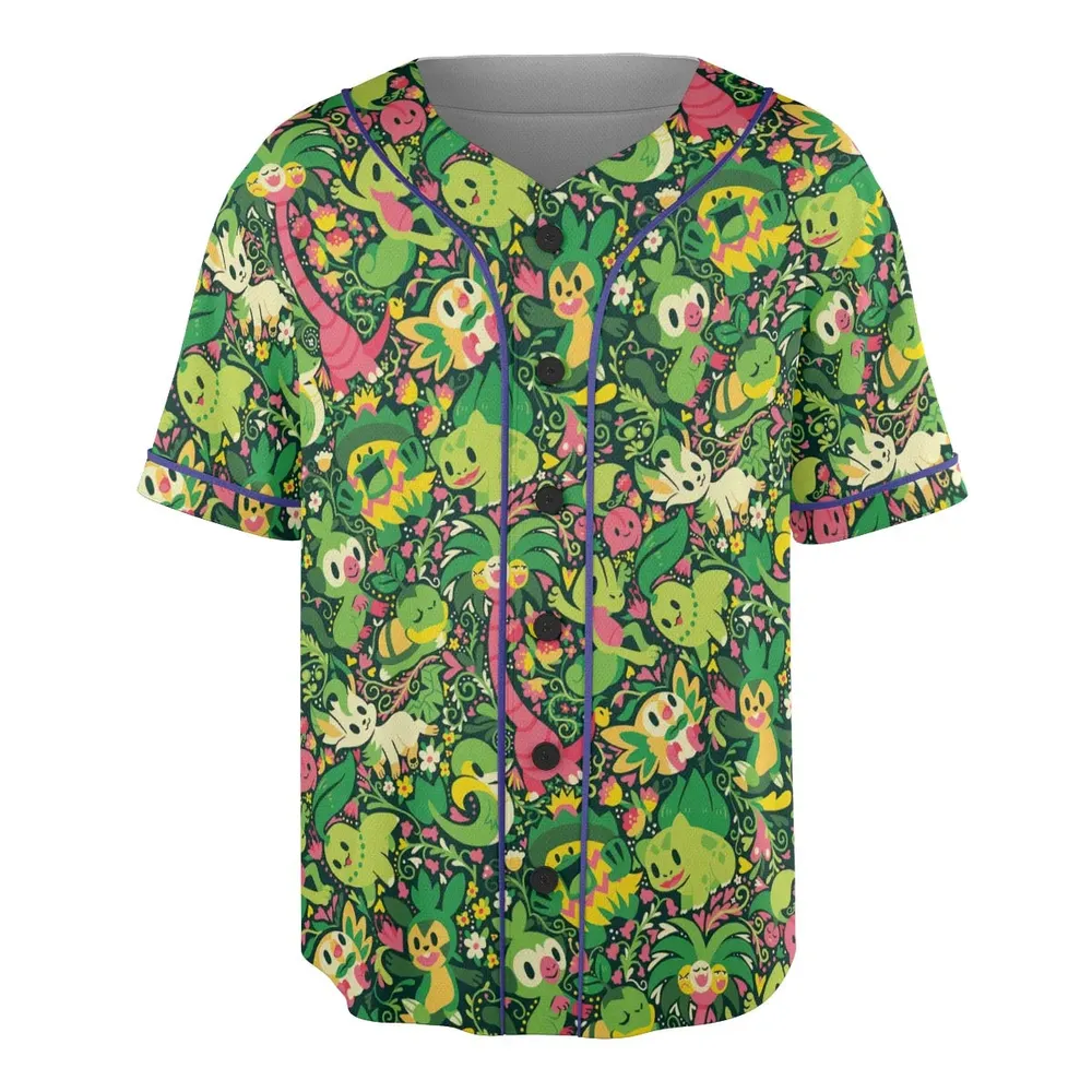Grass Type Pokemon Pattern Unisex Baseball Jersey - 3