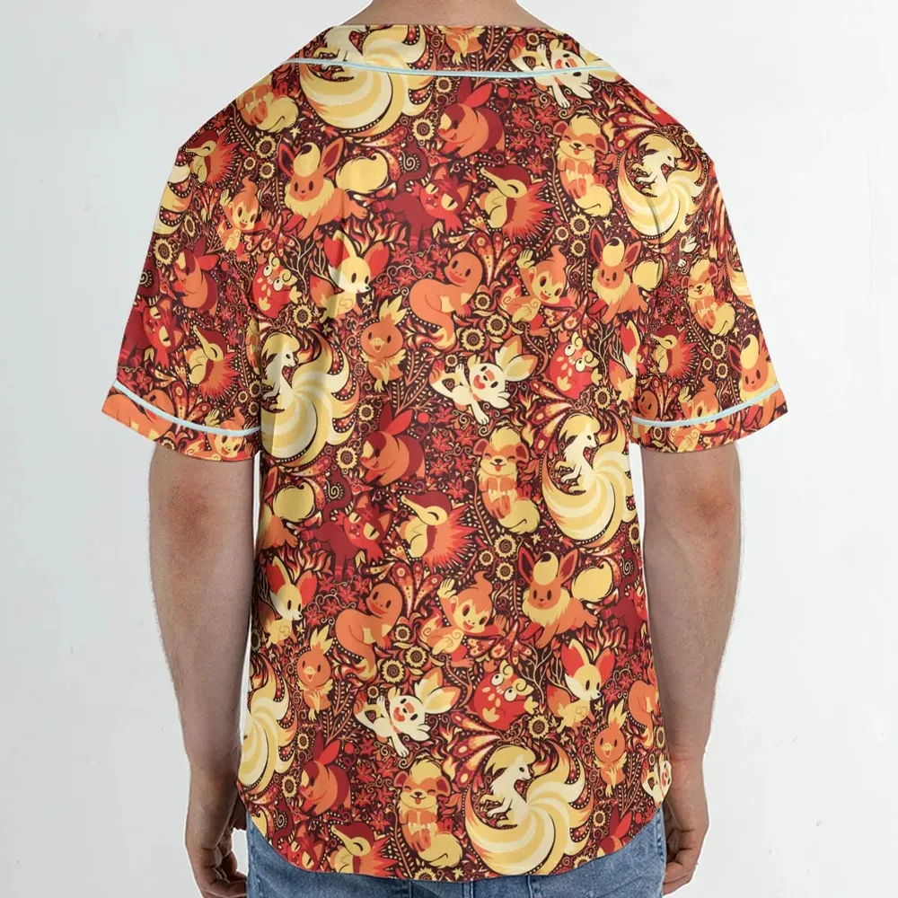 Pokemon Fire Pattern Unisex Baseball Jersey - 2