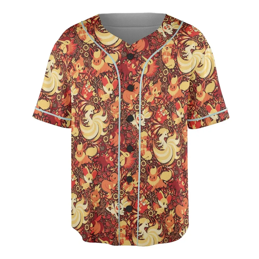 Pokemon Fire Pattern Unisex Baseball Jersey - 3