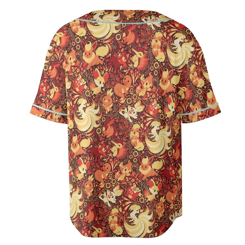 Pokemon Fire Pattern Unisex Baseball Jersey - 4
