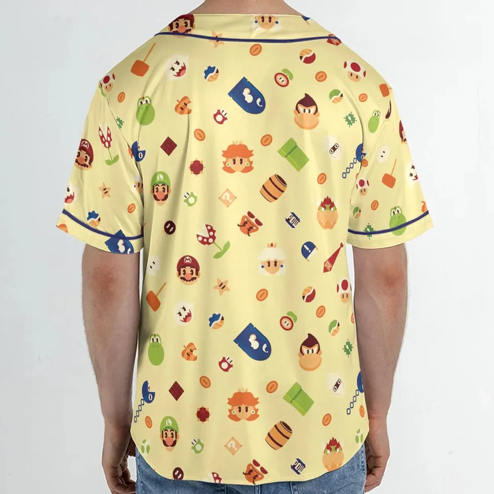 Mario and Friends Pattern Unisex Baseball Jersey - 2