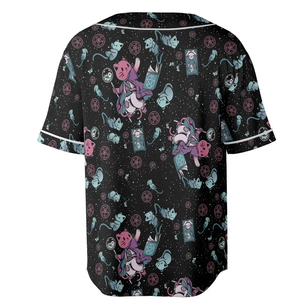 Necromancer Cat Pattern Unisex Baseball Jersey - 4