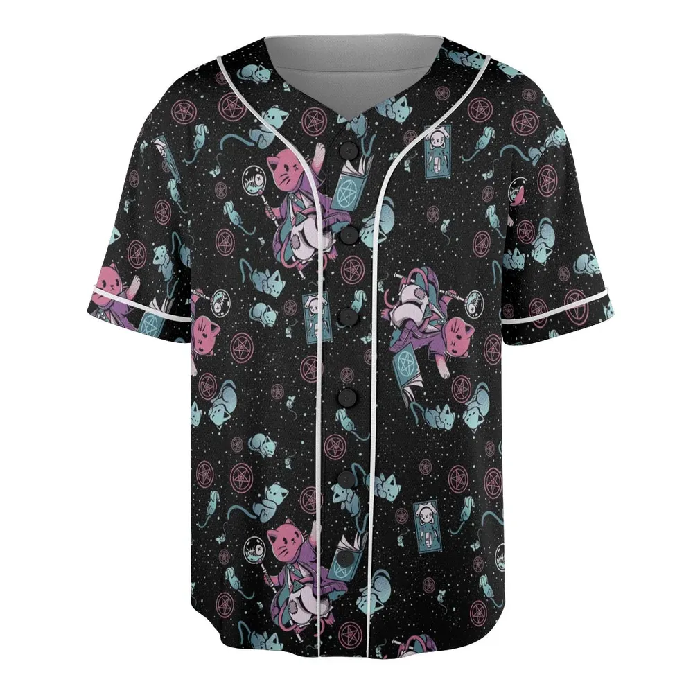 Necromancer Cat Pattern Unisex Baseball Jersey - 3