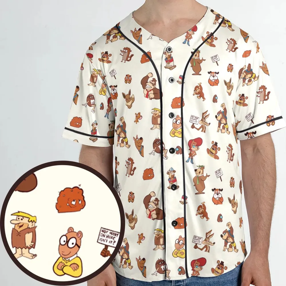 Famous Cartoon Characters in Brown Unisex Baseball Jersey - 1