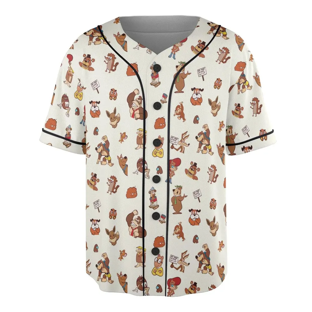 Famous Cartoon Characters in Brown Unisex Baseball Jersey - 3