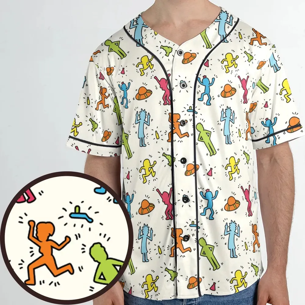 Rick-Haring Rick and Morty Pop Art Pattern Unisex Baseball Jersey - 1