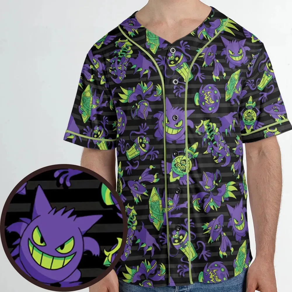 Ghost Type Pokemon Pattern Unisex Baseball Jersey - 1