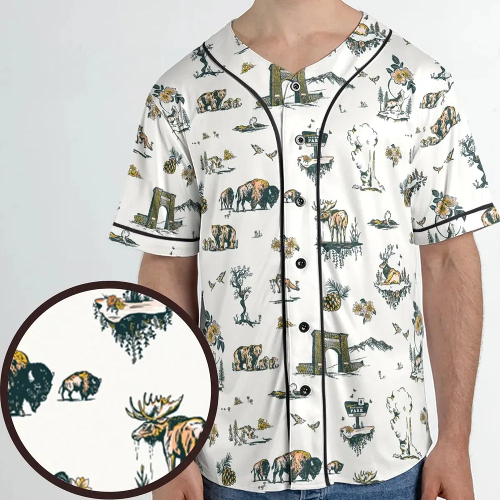 Yellowstone National Park Pattern Unisex Baseball Jersey - 1