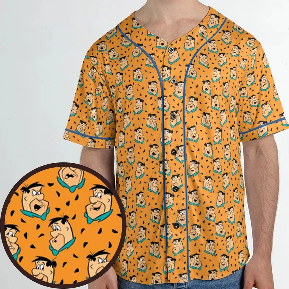 Fred Flintstone Expressions Pattern Unisex Baseball Jersey - 1