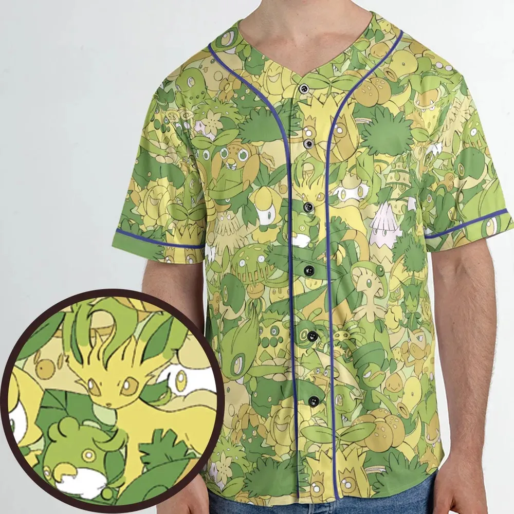 Grass Pokemon Pattern Unisex Baseball Jersey - 1