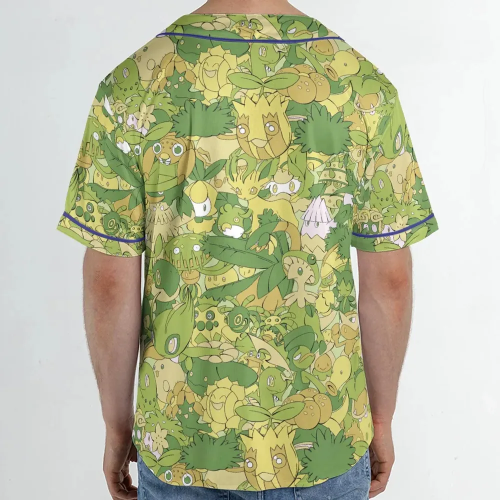 Grass Pokemon Pattern Unisex Baseball Jersey - 2