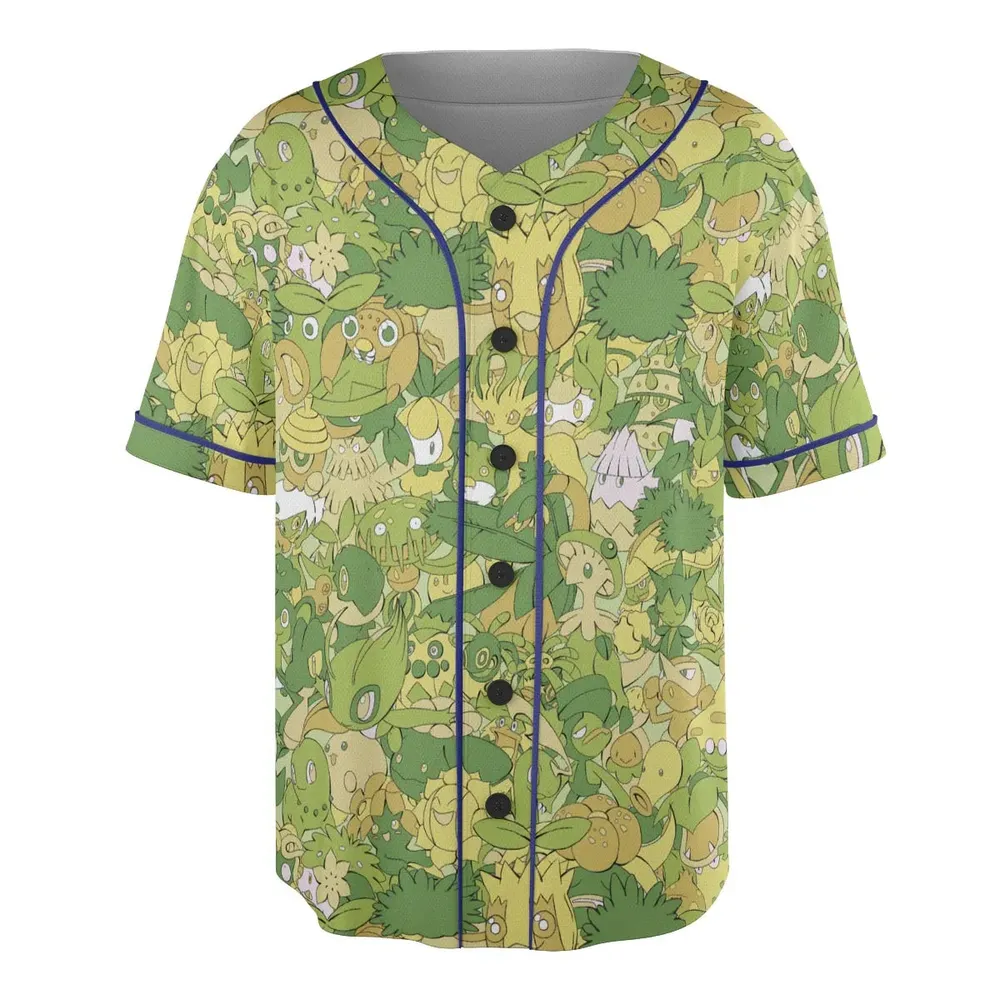 Grass Pokemon Pattern Unisex Baseball Jersey - 3