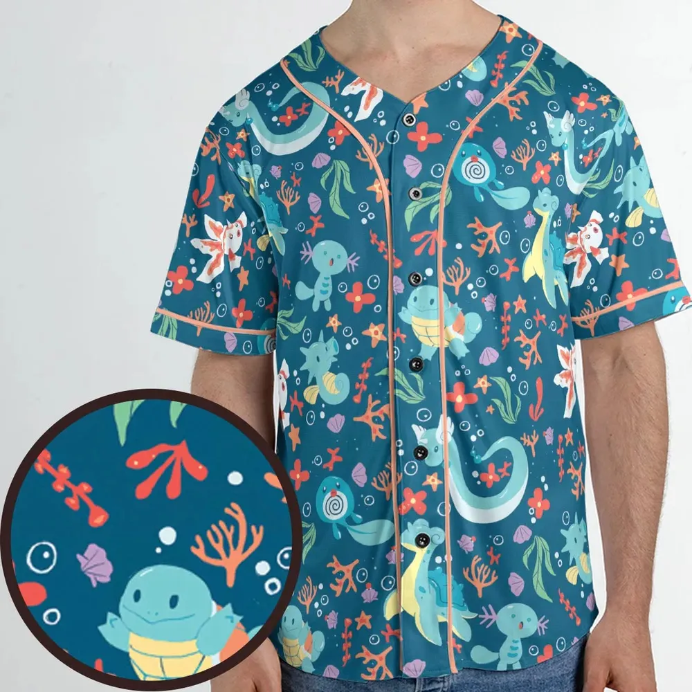 Water Pokemon Pattern Unisex Baseball Jersey - 1