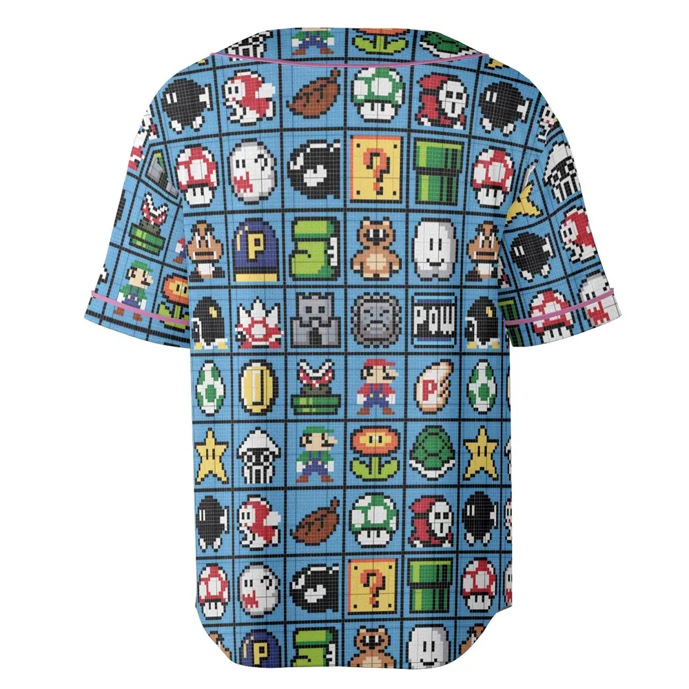 Mario Pixel Super Mario Pattern Unisex Baseball Jersey - 4