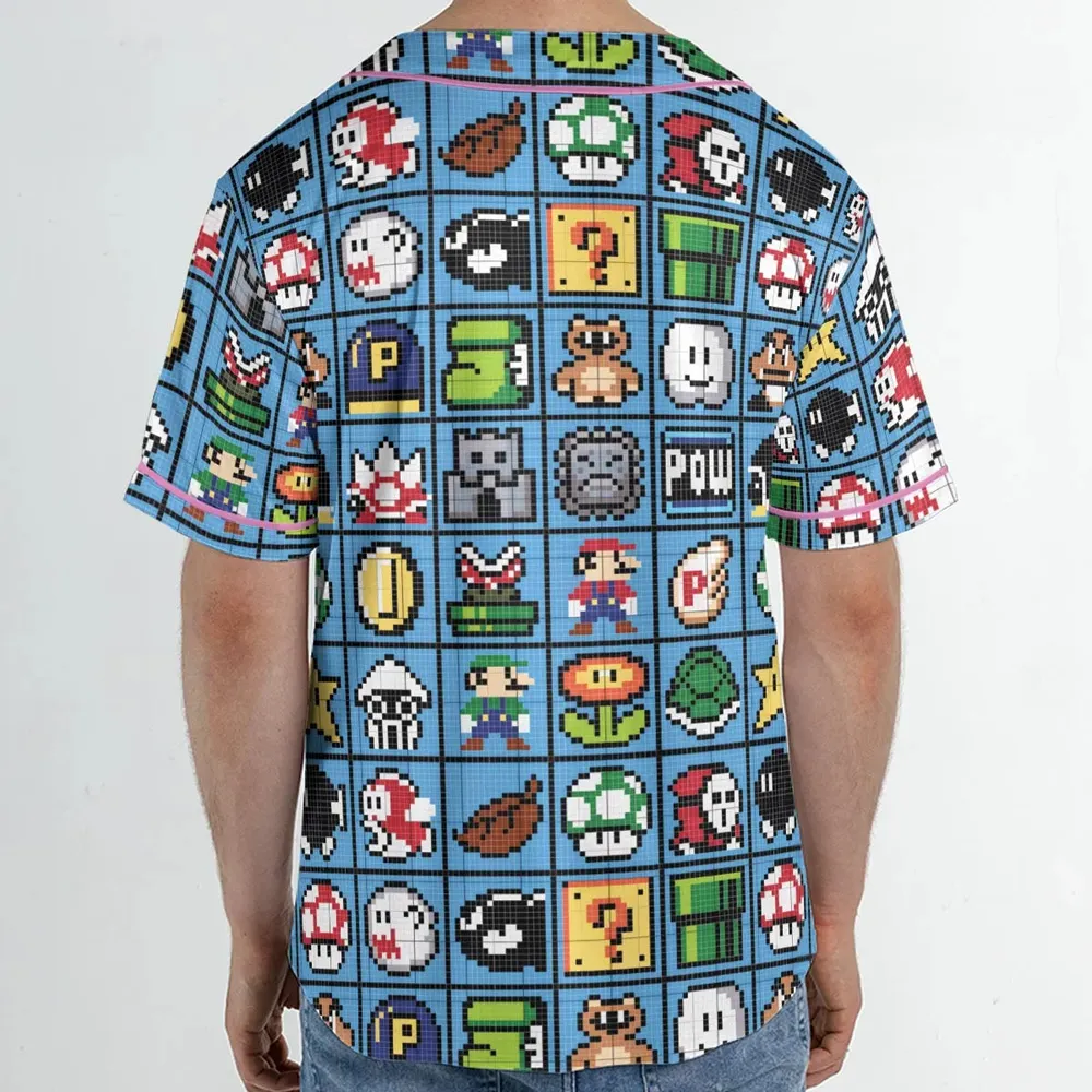 Mario Pixel Super Mario Pattern Unisex Baseball Jersey - 2