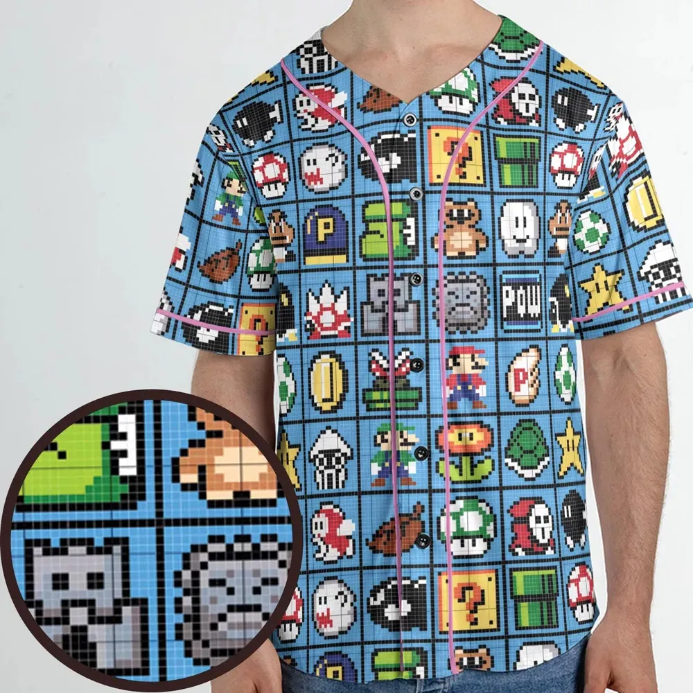 Mario Pixel Super Mario Pattern Unisex Baseball Jersey - 1